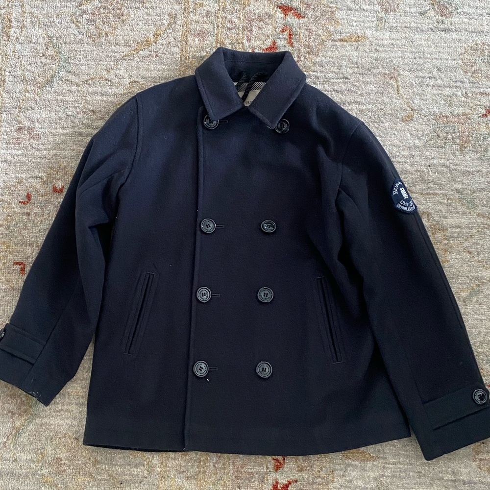 Burberry Wool Navy Peacoat with Striped Fabric size 8Y